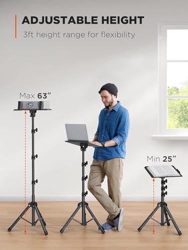 AMADA HOMEFURNISHING Foldable Projector Tripod, Multipurpose Laptop Stand with Removable Mouse Tray, Adjustable Height 25-63 Inch, Outdoor Movie Projector Stand, AMPS03 - size: 25-63 inches