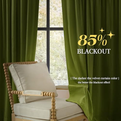 P Pothuiny Olive Green Blackout Velvet Curtains 84 Inches Long 2 Panels - color: Olive Green, size: 52"W x 84"L (Pack of 2)