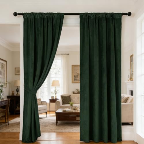 nanbowang Dark Green Velvet Curtains - 42 Inches Width 63 Inches Long Soft Curtain Rod Pocket Thermal Insulated Window Treatment for Bedroom 2 Panels - color: Dark Green, size: 42"W x 63"L (Pack of 2)