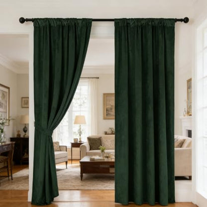 nanbowang Dark Green Velvet Curtains - 42 Inches Width 63 Inches Long Soft Curtain Rod Pocket Thermal Insulated Window Treatment for Bedroom 2 Panels - color: Dark Green, size: 42"W x 63"L (Pack of 2)