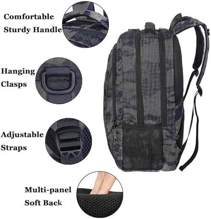 MATEIN Travel Computer Backpack, 15.6 Inch Sturdy College Laptop Bookbag | Lightweight Water Resistant, Anti Theft Back Pocket, Carry On Personal Item Bag, Casual Daypack Gift for Women Men - color: Grey and Black Camo, size: 15.6 Inch