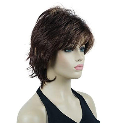 Lydell Short Layered Shaggy Wavy Full Synthetic Wigs (33H27C) - color: 33H27C Dark Auburn Light Ginger Mix