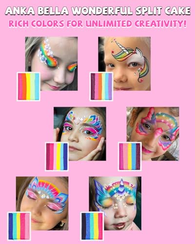 Anka Bella 60gm Water Activated Split Cake Face Paint,Professional Washable Non Toxic Face Painting Kit for Kids & Adults,Gift for Halloween Birthday Parties/Carnival - color: 6 Bright Color Paint
