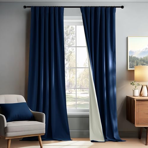 PONY DANCE 100% Blackout Cutains 90 inch Length 2 Panels Set, W52 x L90 - color: Navy Blue, size: 52"W x 90"L (Pack of 2)