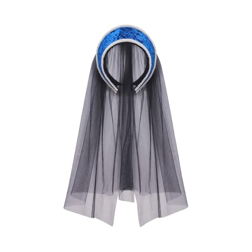 RoleplayCos Tudor French Hood Queen Anne Boleyn Costume Hat Headwear Elizabethan Renaissance Headband Headpiece - color: Blue