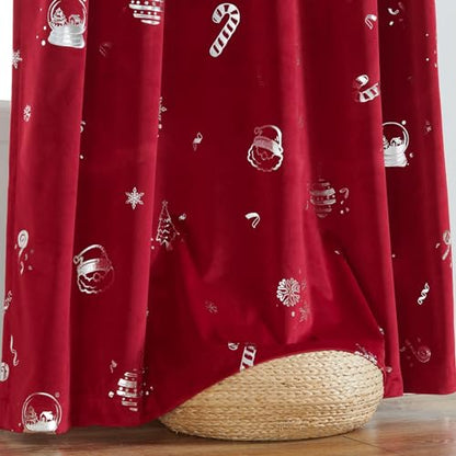 Lazzzy Christmas Curtains Velvet 96 Inch Length Thermal Insulated Silver Foil Print Drapes for Bedroom Living Room Darkening Window Treatments Rod Pocket Curtains, 2 Panels - color: Foil Silver/Red, size: 52"W x 96"L (Pack of 2)