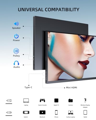 UPERFECT Portable Monitor, 18.5" 120Hz 1080P Laptop Gaming Display | 125% sRGB, HDR, FreeSync, 350 Nits Brightness, VESA Support, Stand Included, USB-C & Mini HDMI Screen for Gaming & Travel - size: 18.5"