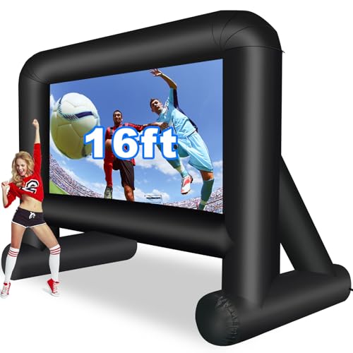 GZKYYLEGS 16 Feet Inflatable Movie Screen Outdoor, Projection Screen with Air Blower, Tie-Downs and Storage Bag - Easy Set up, Blow Up Screen for Backyard Movie Night, Theme Party