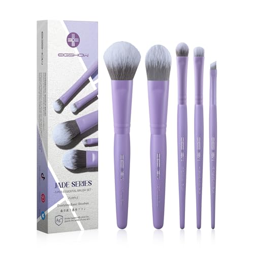 EIGSHOW Makeup Brush Set 5Pcs Basic Makeup Brushes for Powder Foundation Eyeshadow Eyeliner, Synthetic Silver Ion Bristles, Travel-Friendly, Vegan & Cruelty-Free (Matte Purple) - color: Matte Purple