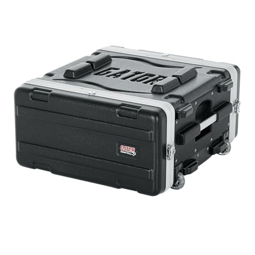 Gator Cases Lightweight Molded 4U Rack Case with Built-in Power Supply, Heavy Duty Latches, Retractable Tow Handle, and Recessed Wheels, 19.25" depth (GRR-4PL-US) - size: 4U Rack Space - Powered