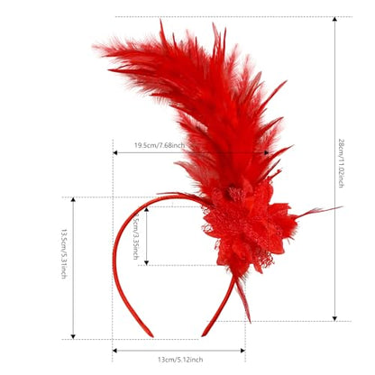 Loieryk Feathers Fascinator Headband 1920s Queen Headpiece Fascinators Hats for Women Tea Party Flower Headpiece - color: Red