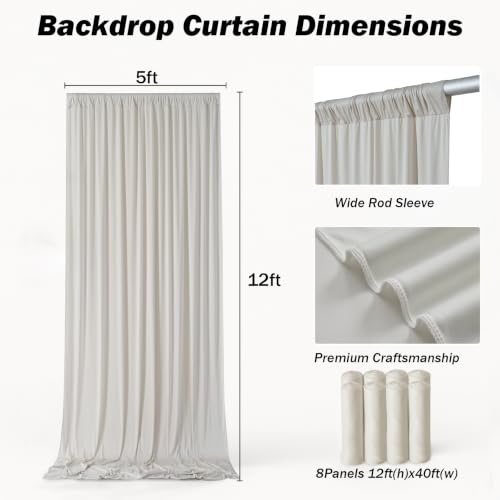 40x12 ft Beige Backdrop Curtains for Weddings Parties, Birthdays and Photos - color: Beige, size: W5' x H12'(8 panels)