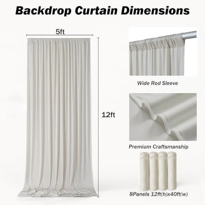 40x12 ft Beige Backdrop Curtains for Weddings Parties, Birthdays and Photos - color: Beige, size: W5' x H12'(8 panels)