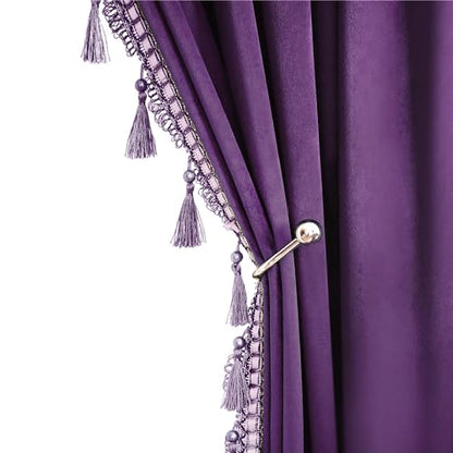 Fazhesici Purple Velvet Blackout Curtains, Rod Pocket 2 Panels, 52”W x 72”H | Velvet Drapes with Tassels, Thermal Soundproof Blackout Curtains for Living Room - color: Purple, size: 52"W x 72"L (Pack of 2)