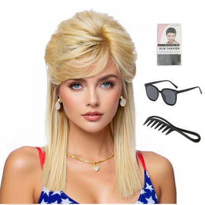 Adequate Women's Mullet Wig 80s 90s Costumes Fancy Party wig Joe Dirt Emo Halloween Cosplay Wigs (light blonde) - color: B-Light Blonde