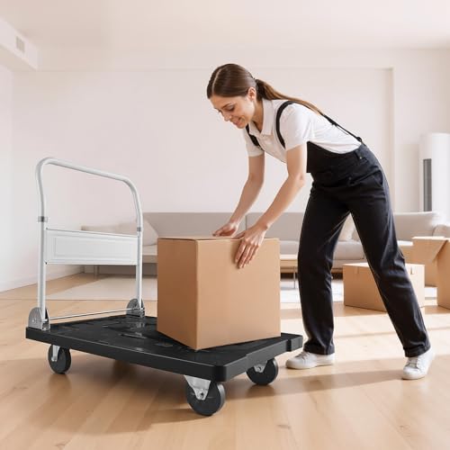VEVOR Foldable Push Cart Dolly, 660 lbs Capacity, Folding Platform Truck with Swivel Wheels, Moving Platform Hand Truck Flatbed Cart, Space Saving Push Handle, for Easy Storage, 35.2 x 23.4 x 33.5 in - size: 35.2 x 23.4 x 33.5 in/ 895 x 595 x 850 mm