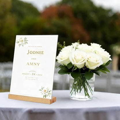 KOOLDE 3 Pack 8.5x11 Acrylic Sign Holder with Wood Base, L/T Shape Vertical & Slant Back Double Display Stand, Clear Table Menu Holders for Wedding, Restaurant, Office, Home & Hotel Decor - size: 8.5x11