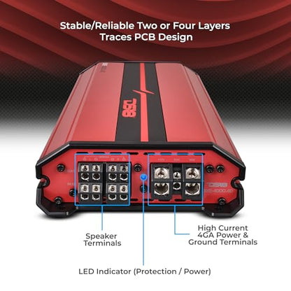 DS18 SXE-4000.4D/RD Car Amplifier Stereo Full-Range Class D 4-Channel 275x4 RMS @4 OHM 4000 Watts - Powerful and Compact Amp for Speakers in Car Audio System - style: SXE-4000.4D/RD