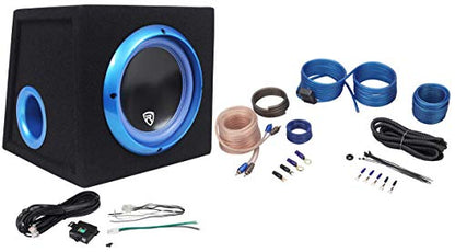 Rockville RVB8.1A 8" Powered Car Subwoofer Enclosure with RWK10 Wire Kit | 300W Peak / 200W RMS, Class AB, RCA/High-Level Inputs, 30Hz-150Hz LPF, Bass Knob, RWK10 10 AWG Kit, 40A ATC Fuse, 2-Items