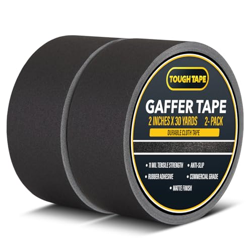 Matte Black Gaffers Tape 2 Inch x 30 Yards - Professional Grade, Weather & Water Resistant, Durable No Residue Gaff Tape - Easy Tear Grip for Cable, Floors & AV Gear (2Pack)