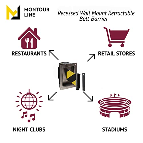 Montour Line WM115 Wall Mounted Retractable Belt Barrier with Standard Belt End, Recessed Mount, Black Casing (8.5 ft Black with"Please Wait HERE" White Letters Belt) - color: Black with "PLEASE WAIT HERE" White Letters, size: 8.5 ft