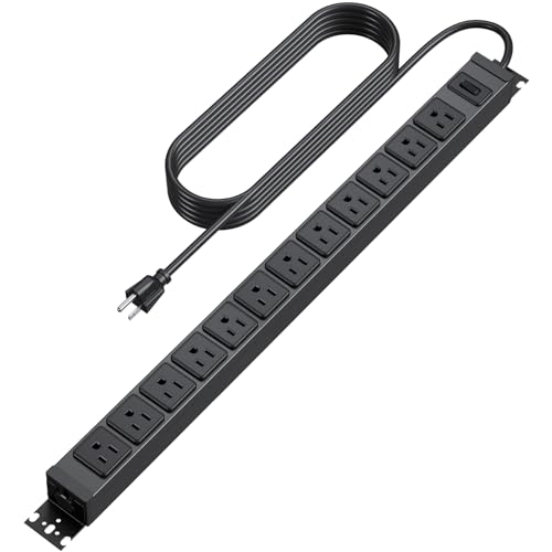 HHSOET 360° Rotating 12 Outlet Mountable Power Strip, Aluminum Alloy Long Power Strip,1200J, Heavy Duty Wall Mount Surge Protector with Switch, 3ft Power Cord - size: 3FT