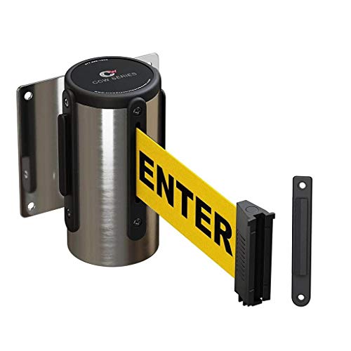 Crowd Control Warehouse WMB-120 Fixed Wall Mount Retractable Belt Barrier - color: Yellow"CAUTION DO NOT ENTER"