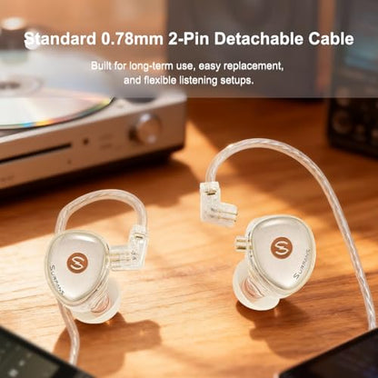Surfans M10 Hybrid IEM Earbuds, 1DD+1BA Wired in-Ear Headphones with 4-Core Silver-Plated OCC Cable, Detachable 0.78mm 2-Pin, 3.5mm HiFi Earphones, Transparent