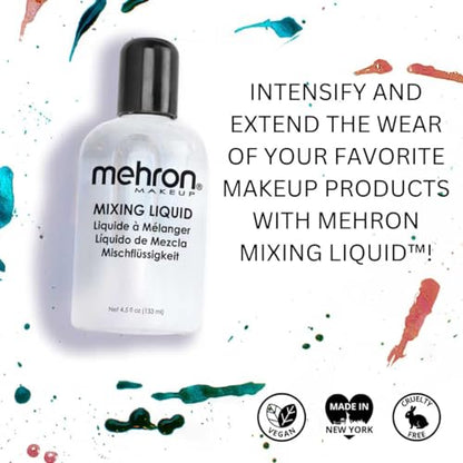 Mehron Makeup Mixing Liquid - 4.5 Fl oz, Makeup Mixing Medium | Multi-Use Makeup Transformer for Long Wear, Transfer & Water Resistance. Vegan, Cruelty Free, & Made in the USA. - size: 4.5 Ounce (Pack of 1)