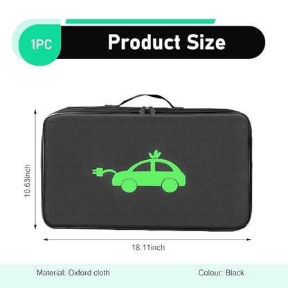 EV Charging Cable Storage Bag, Waterproof Anti-scratch Oxford Organizer with Back Hook Fastener, Rectangle Portable Tool Cable Pouch, Universal for Cars SUVs Trucks (Black)