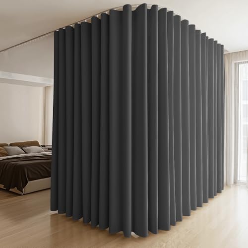 MaKefeile Room Divider Curtains & Flexible Bendable Tracks Set,Privacy Dividers Ceiling Track Curtain Window Blackout Curtains for Living Room Bedroom (W150 × H84 in 1 Panel Black Drape & White Rail) - color: Black, size: 150"W x 84"L (Pack of 1)
