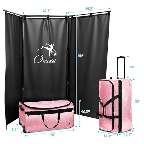 Dance Bag with Garment Rack and Curtain | 28" Sparkling Dance Competition Duffle Bag with Rack & Wheels | Upgraded Stable System | Ideal Rolling Dance Suitcase for Dancer Cheerleader Gymnast Traveler - color: 28" Sparkling Pink