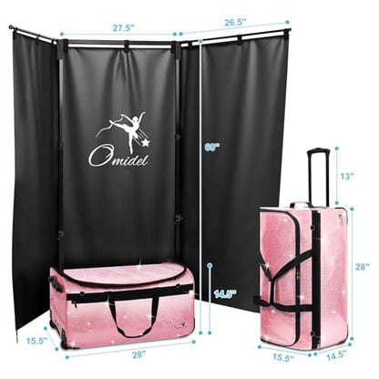Dance Bag with Garment Rack and Curtain | 28" Sparkling Dance Competition Duffle Bag with Rack & Wheels | Upgraded Stable System | Ideal Rolling Dance Suitcase for Dancer Cheerleader Gymnast Traveler - color: 28" Sparkling Pink