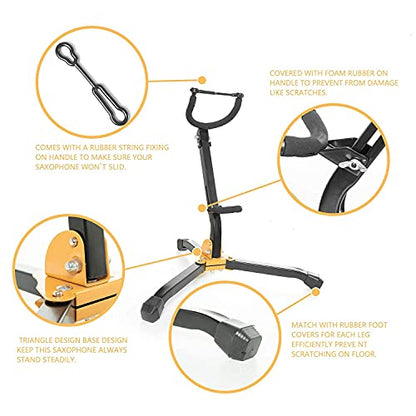 Folding Saxophone Stand for Alto Sax, Alto Tenor Sax Stand, Adjustable Metal Triangle Base Design Saxophone Holder Rack Portable Musical Instrument