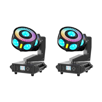 2PCS DJ Moving Head Lights, Tri-Axle Infinite Rotation, 7x2° LED Beams/108-LED Color Halo/Starry/Amber Strobe Effects, Sound-Activated DMX512 19/25CH for Party/Bar/Wedding - color: 2-pack