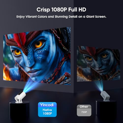 [Built-in Apps] Mini Projector with WiFi and Bluetooth, Native 1080P Portable Movie Projector for Bedroom, Android 12, Auto Vertical Keystone, 180° Rotation, Compatible with HDMI/USB/TV Stick/Laptop
