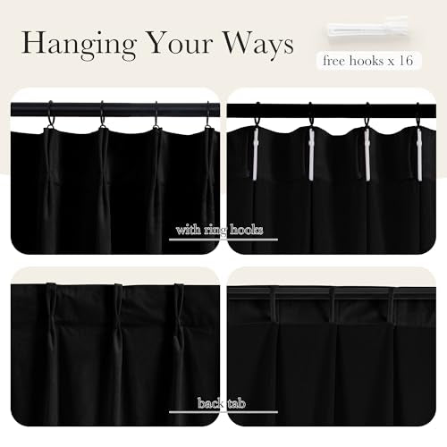 NICETOWN Black Velvet Pinch Pleated Blackout Room Darkening Window Curtains 92 Inch Long for Living/Dining Room Bedroom Theater Heat Insulate Velvet Back Tab Track Drapes Hooks 2 Panels W40 - color: Black, size: 40"W x 92"L (Pack of 2)