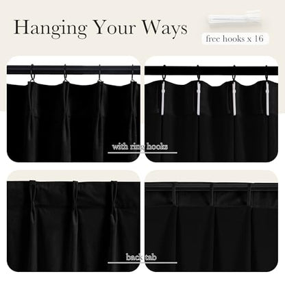 NICETOWN Black Velvet Pinch Pleated Blackout Room Darkening Window Curtains 92 Inch Long for Living/Dining Room Bedroom Theater Heat Insulate Velvet Back Tab Track Drapes Hooks 2 Panels W40 - color: Black, size: 40"W x 92"L (Pack of 2)