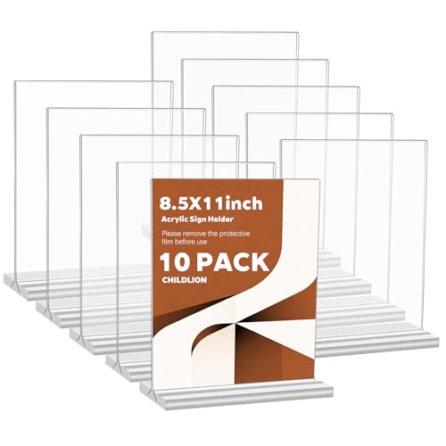CHILDLION 10 Pack Acrylic Sign Holder 8.5x11 Inches, Double Sided Clear Display Stand Table Top Paper Holder, Vertical Menu Flyer Stand, Plastic Frame for Stores, Restaurants, Hotels, Office (10 Pack 8.5*11) - size: 10 Pack 8.5*11