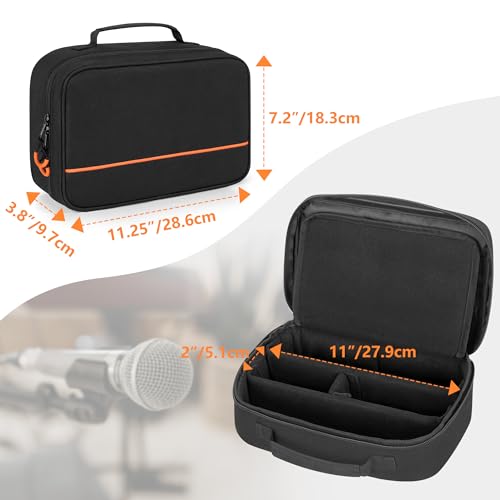 PGmoon 3 Slots Wireless Microphone Carrying Case | Microphone Storage Bag Fits for 3 Mic System Microphones Up to 11", Portable Mic case for Singing, Karaoke (Patent Design)