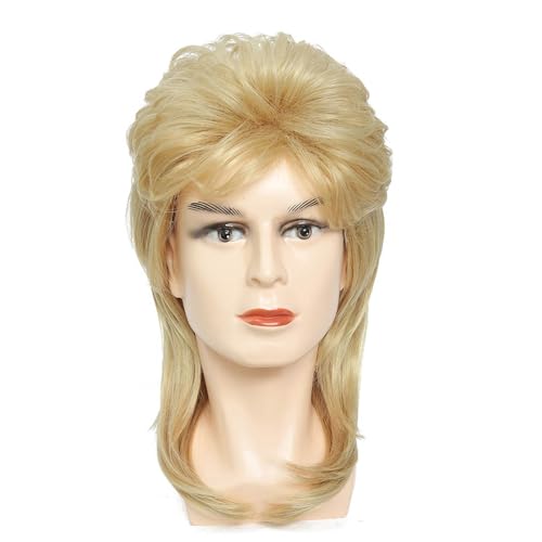 Men’s 80s Mullet Wig Blonde Synthetic Funny Wig for Adult Costume Party Halloween Cosplay (Light Blonde) - color: m57-Light Blonde