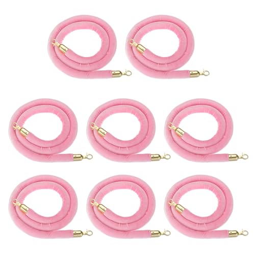PATIKIL 8 Pack Pink Velvet Stanchion Rope, 5 Ft Crowd Control Ropes Barrier Hanging Rope with Stainless Steel Gold Plated Hooks for Carpet Events Movie Theaters Opening Activities - color: Pink/Gold Plated, size: 5 Ft