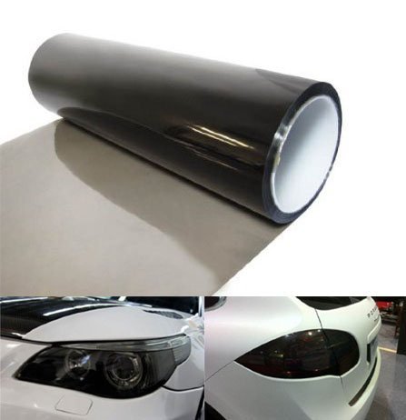 KOMAS 12” X 48” Tint Vinyl Film Sticker Sheet Roll for Car Headlight, Tail Lights, Fog Lights with Squeegee + Cutter (Glossy Light Black) - color: Glossy Light Black