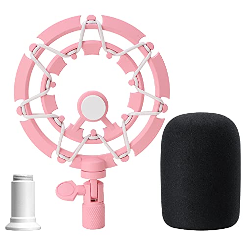 Pink Seiren X Shock Mount and Pop Filter - Pink Microphone Shock Mount for Razer Seiren X, Seiren V2 X Microphone, Shock Mount Mic Holder Compatible for Razer Seiren X Boom Arm Stand by YOUSHARES - color: Black, Pink