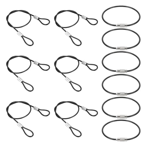 PATIKIL 1Ft(12 Inch) Safety Cable Lock, 6 Pcs 0.08 Dia Braided Stainless Steel Coated Security Cable Luggage Lock Wire Rope with Double Loop for Luggage Bicycles Doors Packages, Black - size: 1Ft(12 Inch)