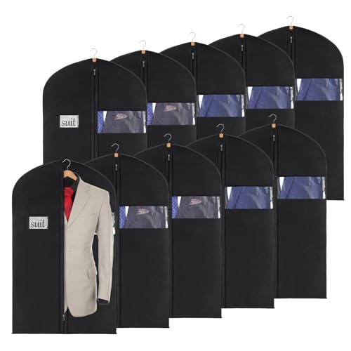 KEEGH 40 inch Suit Cover Bags for Men, Black Garment Bags (Set of 10) | Clear Window, Label Pocket, Garment Bags for Hanging Clothes, Suit Bags for Closet Storage, Clothes Cover for Travel - size: 40"-10pcs