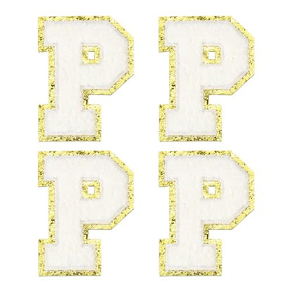 MECCANIXITY Chenille Letter Patches 3.1" Alphabet P Iron on Embroidered Patch Sew on Letter Stickers Applique for Repairing Clothing Jeans Shoes Hats DIY(White, Pack of 4) - style: Letter-P