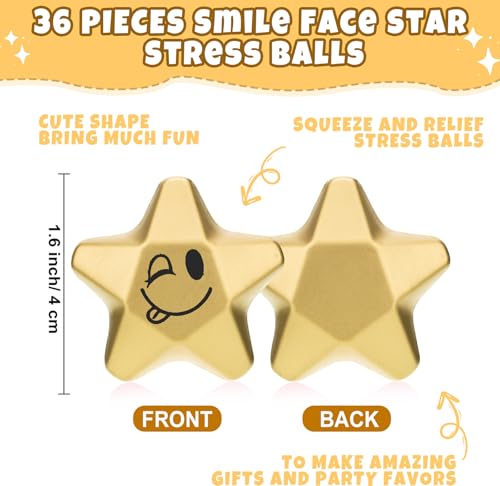 Deekin 36 Pcs Star Stress Balls Foam Relief Toys Bulk,Novelty,1.6 Inch | Mini Star Squeeze, Portable Pocket Size, Anxiety, Perfect Teacher Incentives, Office Stress Relief & Party Favor Supplies - size: 1.6 Inch, style: Novelty