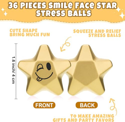 Deekin 36 Pcs Star Stress Balls Foam Relief Toys Bulk,Novelty,1.6 Inch | Mini Star Squeeze, Portable Pocket Size, Anxiety, Perfect Teacher Incentives, Office Stress Relief & Party Favor Supplies - size: 1.6 Inch, style: Novelty