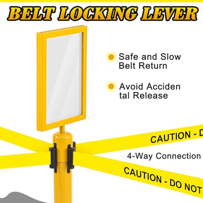 Therwen 6 Pack Heavy Duty Crowd Control Stanchions 9.8 ft Stainless Steel Stanchion Set with 6 Safety Barrier Post Retractable Belt and 1 Sign Holder Crowd Control Barrier(Caution Belt,Yellow) - color: Yellow, size: Caution Belt